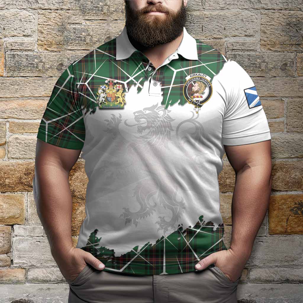 Kirkaldy Tartan Polo Shirt with Family Crest and Lion Rampant Grunge Style