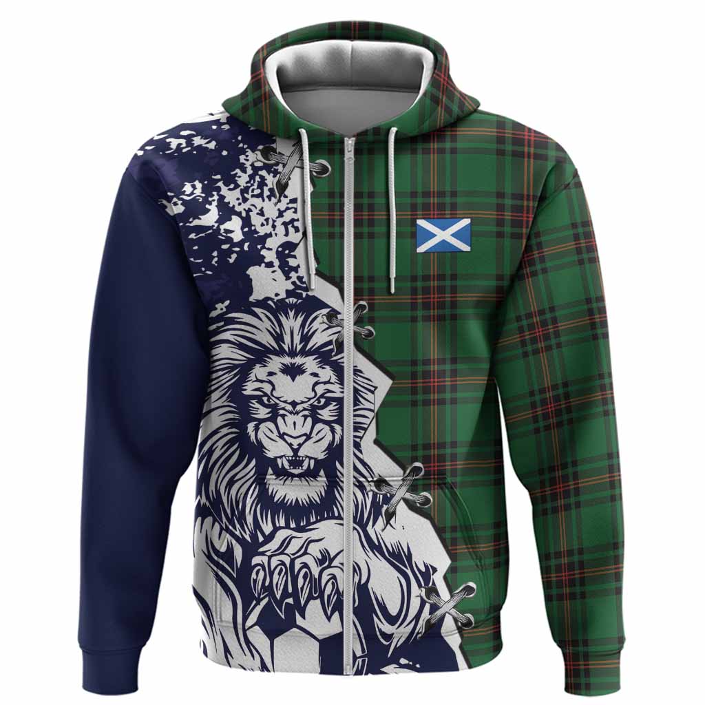 Kirkaldy Tartan Scottish Hoodie Angry Lion With Soccer Ball Style