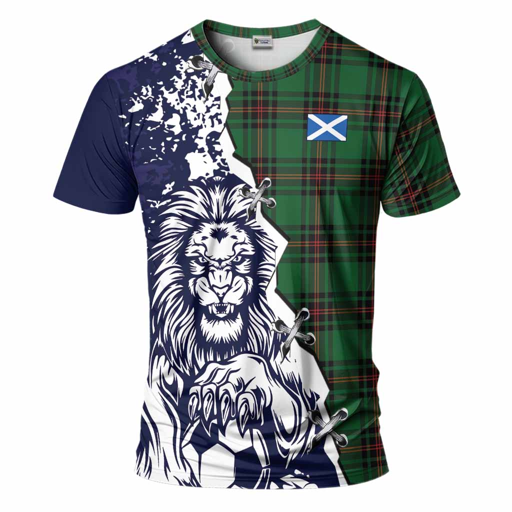Kirkaldy Tartan Scottish T-Shirt Angry Lion With Soccer Ball Style