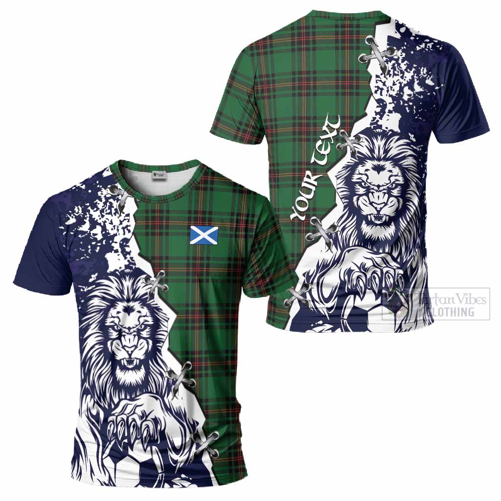 Kirkaldy Tartan Scottish T-Shirt Angry Lion With Soccer Ball Style