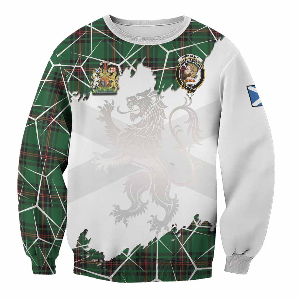 Kirkaldy Tartan Sweatshirt with Family Crest and Lion Rampant Grunge Style