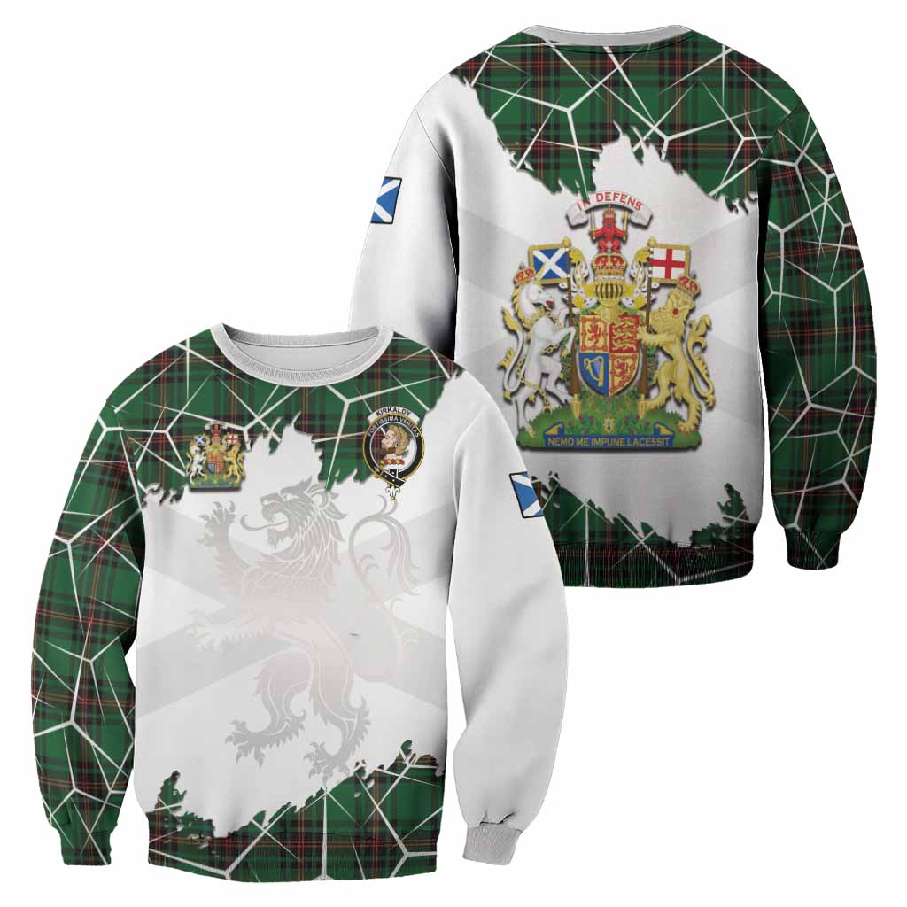 Kirkaldy Tartan Sweatshirt with Family Crest and Lion Rampant Grunge Style