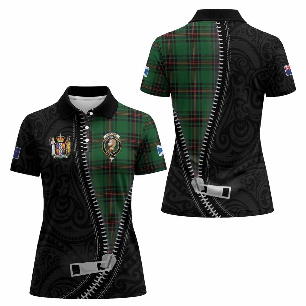 Kirkaldy Tartan Women Polo Shirt New Zealand Pattern Unique Zipper Stylized
