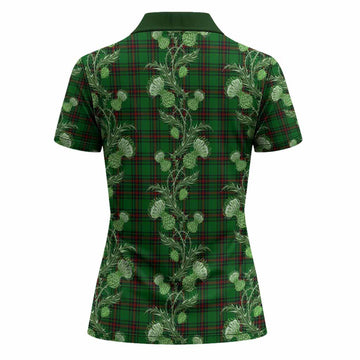 Kirkaldy Tartan Women Polo Shirt Seamless Scottish Thistle Flowers