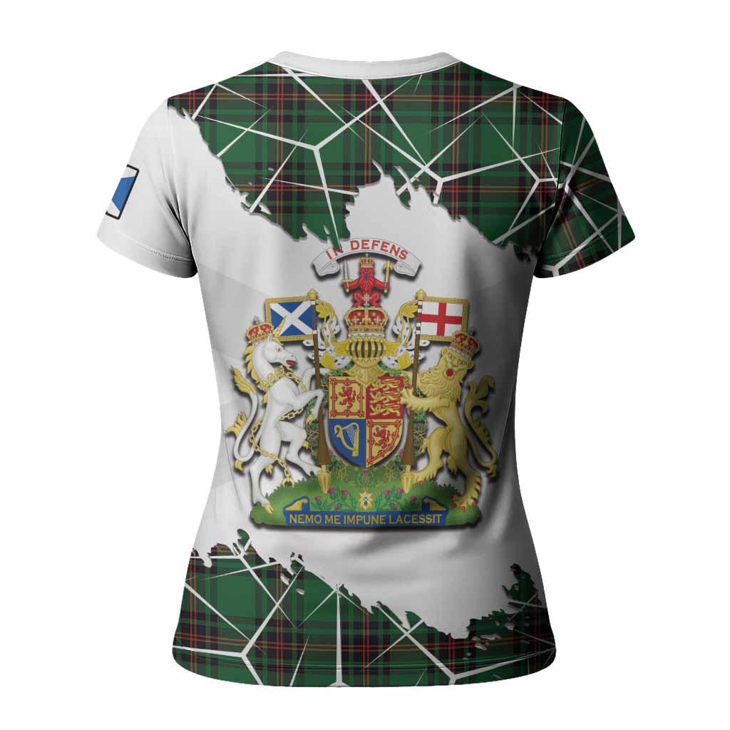 Kirkaldy Tartan Women T shirt with Family Crest and Lion Rampant Grunge Style