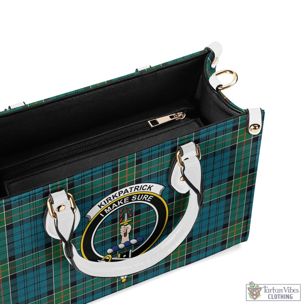 Tartan Vibes Clothing Kirkpatrick Tartan Luxury Leather Handbags with Family Crest