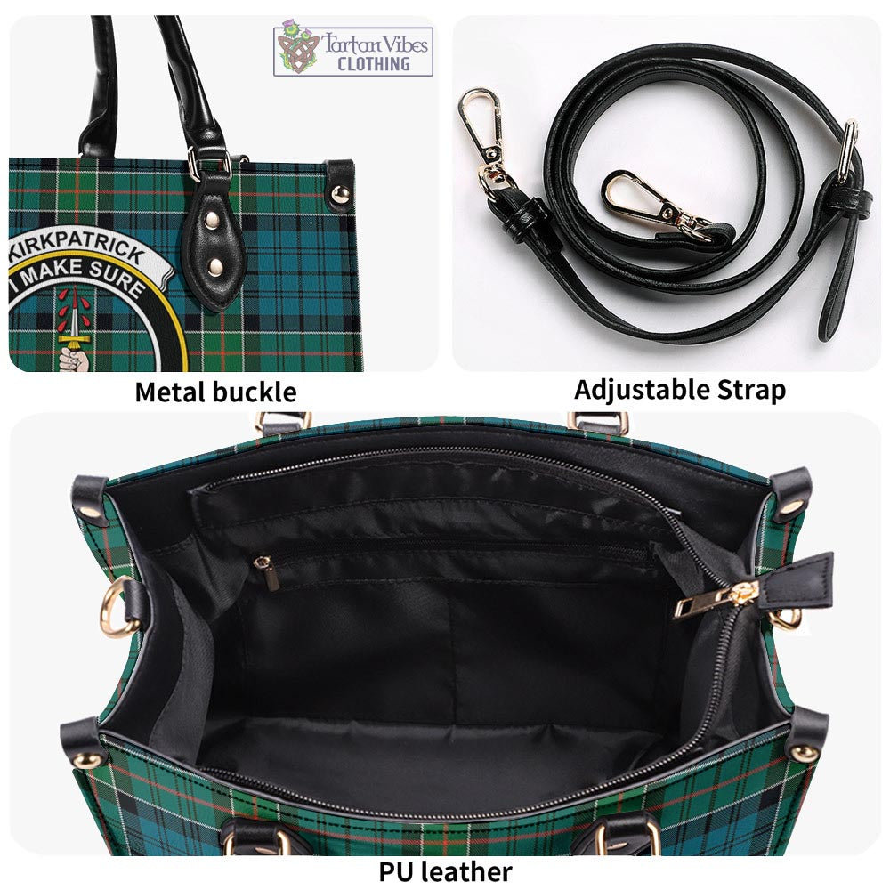 Tartan Vibes Clothing Kirkpatrick Tartan Luxury Leather Handbags with Family Crest