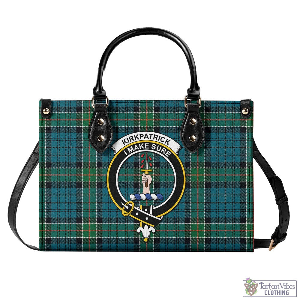 Tartan Vibes Clothing Kirkpatrick Tartan Luxury Leather Handbags with Family Crest