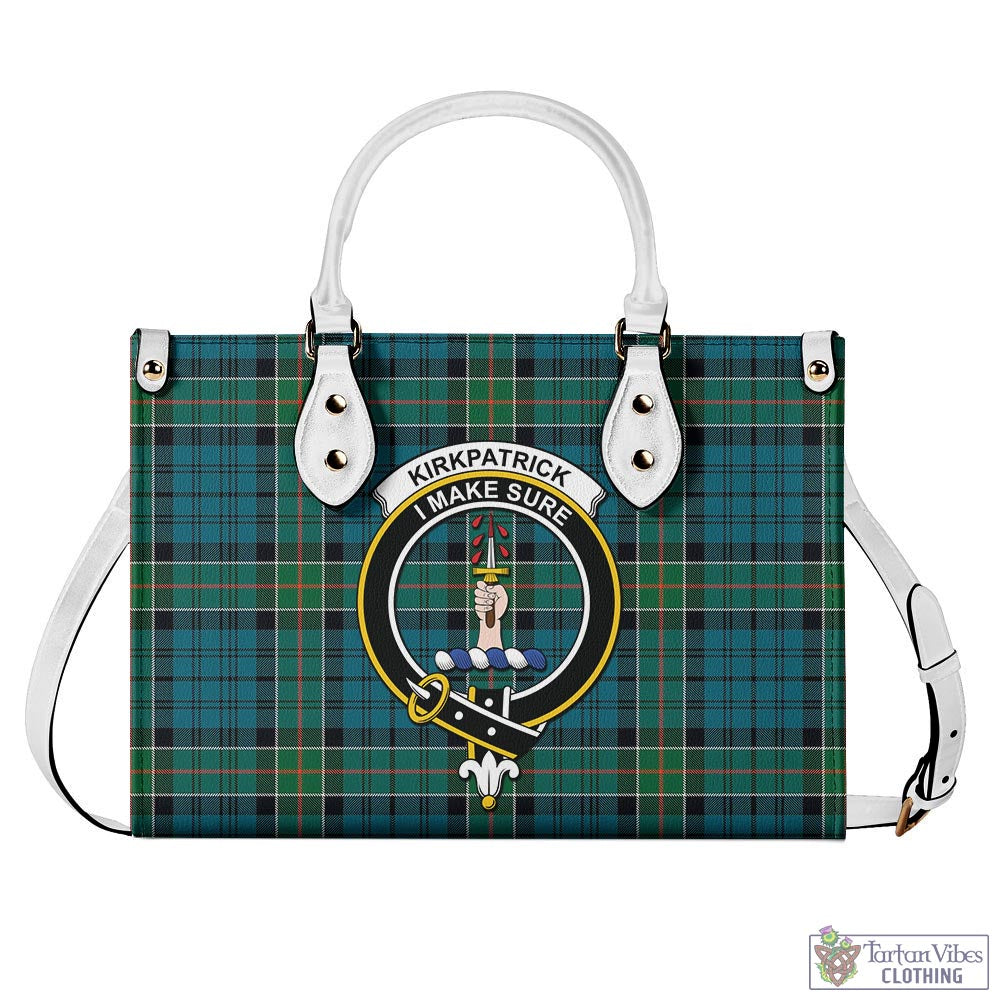 Tartan Vibes Clothing Kirkpatrick Tartan Luxury Leather Handbags with Family Crest