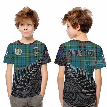 Tartan Vibes Clothing Kirkpatrick Crest Tartan Kid T-Shirt with New Zealand Silver Fern Half Style