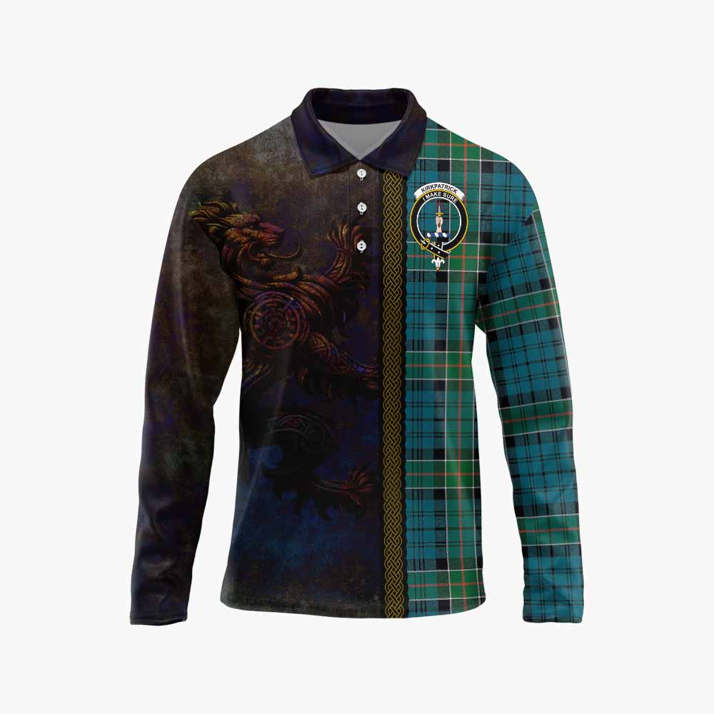 Tartan Vibes Clothing Kirkpatrick Tartan Family Crest Long Sleeve Polo Shirt Alba Gu Brath Be Brave Lion Ancient Style