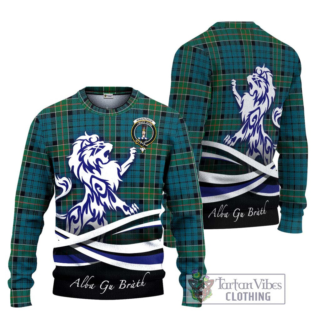 Kirkpatrick Tartan Knitted Sweater with Alba Gu Brath Regal Lion Emblem Unisex - Tartanvibesclothing Shop