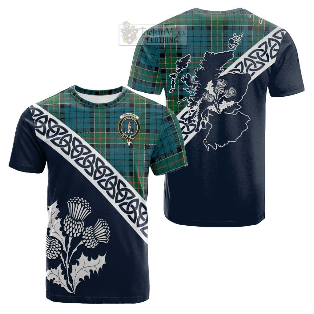 Tartan Vibes Clothing Kirkpatrick Tartan Cotton T-shirt Featuring Thistle and Scotland Map