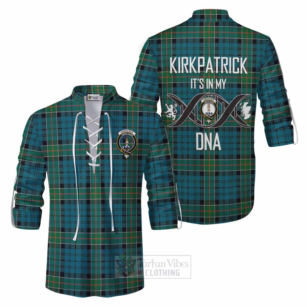 Tartan Vibes Clothing Kirkpatrick Tartan Ghillie Kilt Shirt with Family Crest DNA In Me Style