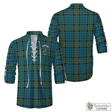 Kirkpatrick Tartan Men's Scottish Traditional Jacobite Ghillie Kilt Shirt with Family Crest