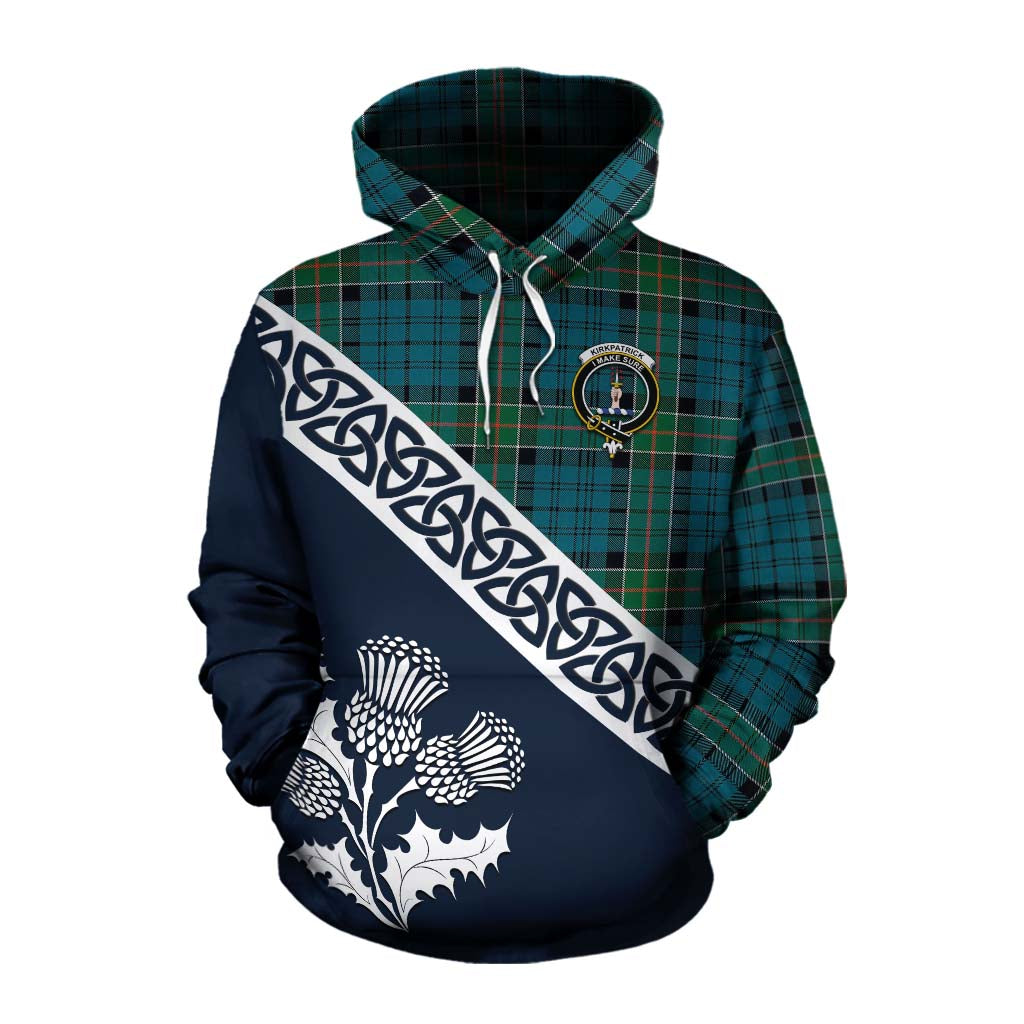 Tartan Vibes Clothing Kirkpatrick Tartan Cotton Hoodie Featuring Thistle and Scotland Map