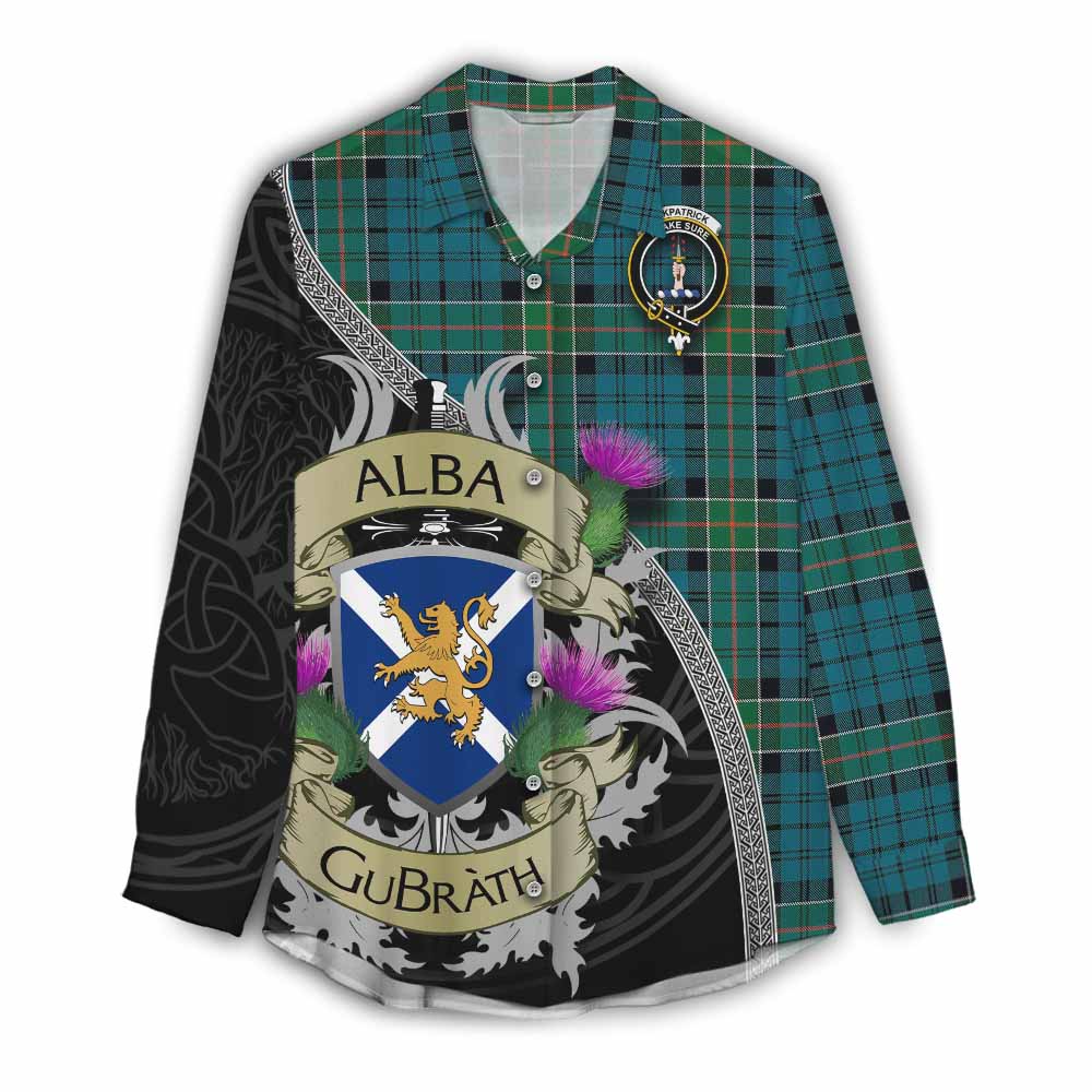 Tartan Vibes Clothing Kirkpatrick Tartan Family Crest Women's Casual Shirt Lion Rampant Royal Thistle Shield Celtic Inspired