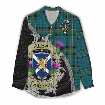 Tartan Vibes Clothing Kirkpatrick Tartan Family Crest Women's Casual Shirt Lion Rampant Royal Thistle Shield Celtic Inspired