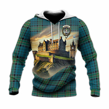 Tartan Vibes Clothing Kirkpatrick Tartan Family Crest Knitted Hoodie with Scottish Ancient Castle Style