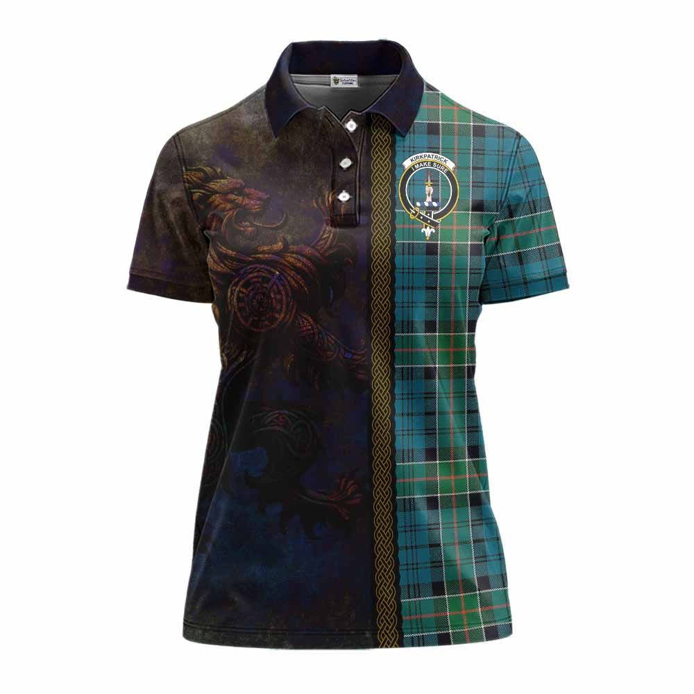 Tartan Vibes Clothing Kirkpatrick Tartan Family Crest Women's Polo Shirt Alba Gu Brath Be Brave Lion Ancient Style