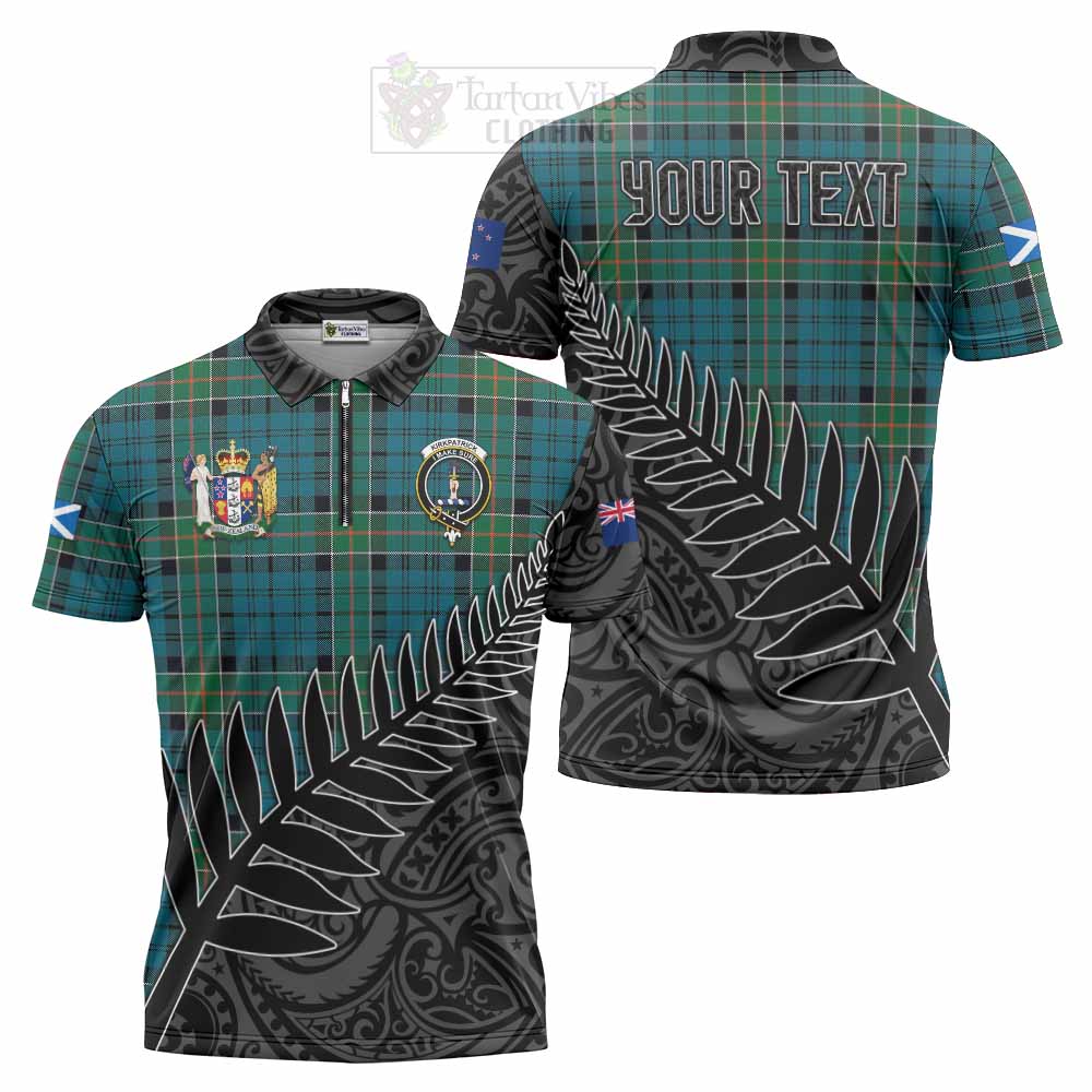 Tartan Vibes Clothing Kirkpatrick Crest Tartan Zipper Polo Shirt with New Zealand Silver Fern Half Style