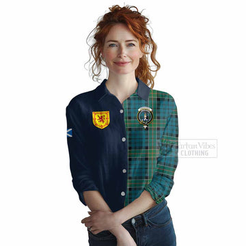 Tartan Vibes Clothing Kirkpatrick Tartan Women's Casual Shirt Alba with Scottish Lion Royal Arm Half Style