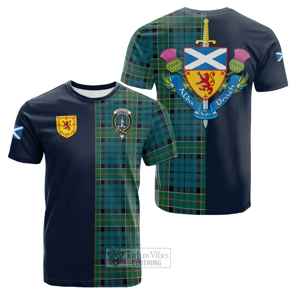 Tartan Vibes Clothing Kirkpatrick Tartan Cotton T-shirt with Scottish Lion Royal Arm Half Style