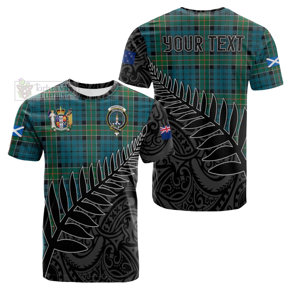 Tartan Vibes Clothing Kirkpatrick Crest Tartan Cotton T-shirt with New Zealand Silver Fern Half Style
