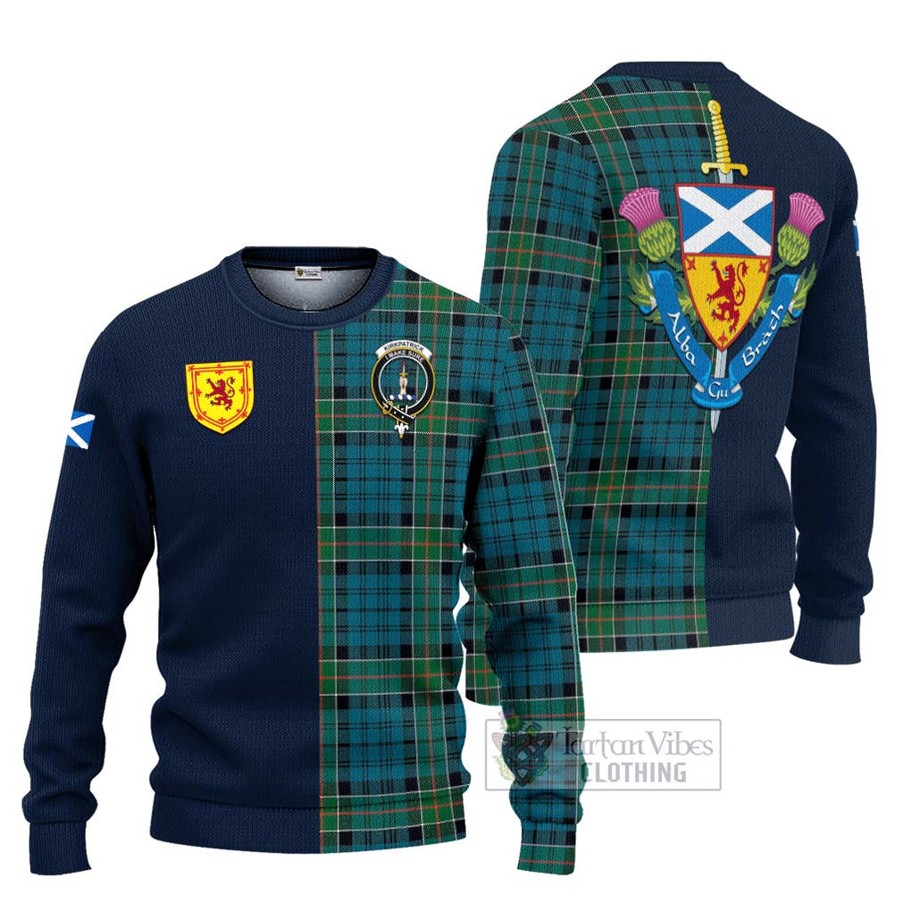 Tartan Vibes Clothing Kirkpatrick Tartan Knitted Sweater with Scottish Lion Royal Arm Half Style