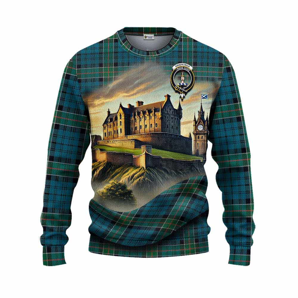 Tartan Vibes Clothing Kirkpatrick Tartan Family Crest Knitted Sweater with Scottish Ancient Castle Style