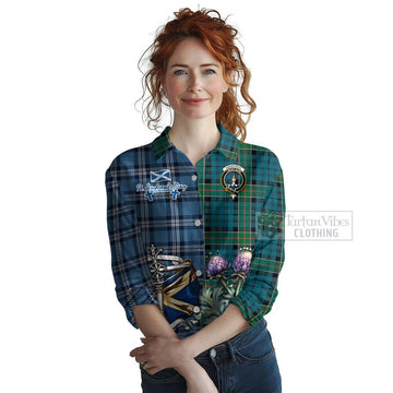 Tartan Vibes Clothing Kirkpatrick Tartan Women's Casual Shirt Happy St. Andrew's Day Half Tartan Style