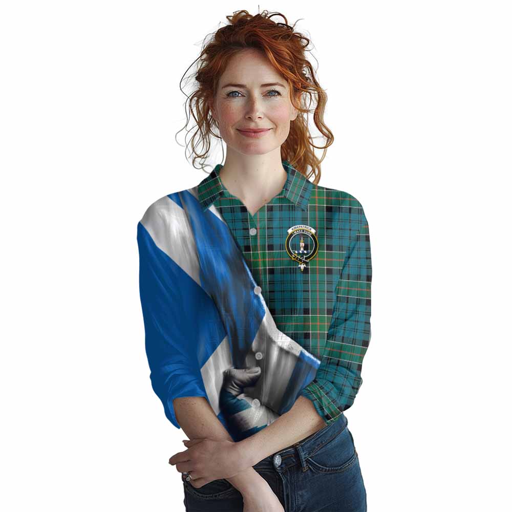 Tartan Vibes Clothing Kirkpatrick Tartan Women's Casual Shirt with Family Crest Scotland Patriotic Style