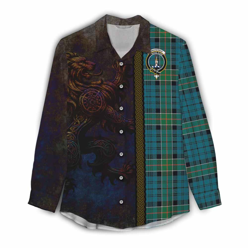 Tartan Vibes Clothing Kirkpatrick Tartan Family Crest Women's Casual Shirt Alba Gu Brath Be Brave Lion Ancient Style