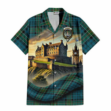 Tartan Vibes Clothing Kirkpatrick Tartan Family Crest Short Sleeve Button Shirt with Scottish Ancient Castle Style