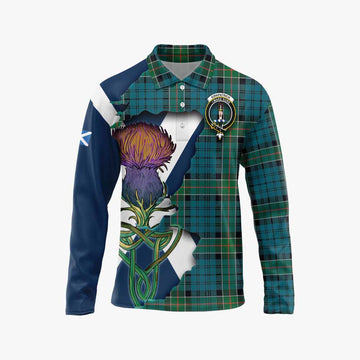 Tartan Vibes Clothing Kirkpatrick Tartan Family Crest Long Sleeve Polo Shirt Scottish Thistle Celtic Inspired