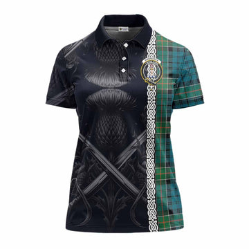 Tartan Vibes Clothing Kirkpatrick Tartan Women's Polo Shirt with Family Crest Cross Sword Thistle Celtic Vibes