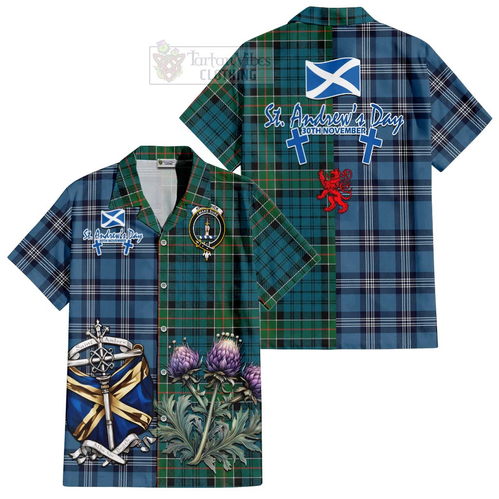 Tartan Vibes Clothing Kirkpatrick Tartan Short Sleeve Button Shirt Happy St. Andrew's Day Half Tartan Style