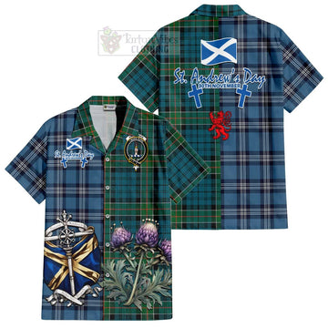Tartan Vibes Clothing Kirkpatrick Tartan Short Sleeve Button Shirt Happy St. Andrew's Day Half Tartan Style