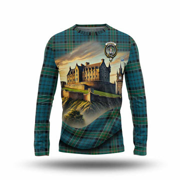 Tartan Vibes Clothing Kirkpatrick Tartan Family Crest Long Sleeve T-Shirt with Scottish Ancient Castle Style