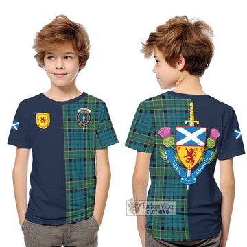 Tartan Vibes Clothing Kirkpatrick Tartan Kid T-Shirt with Scottish Lion Royal Arm Half Style