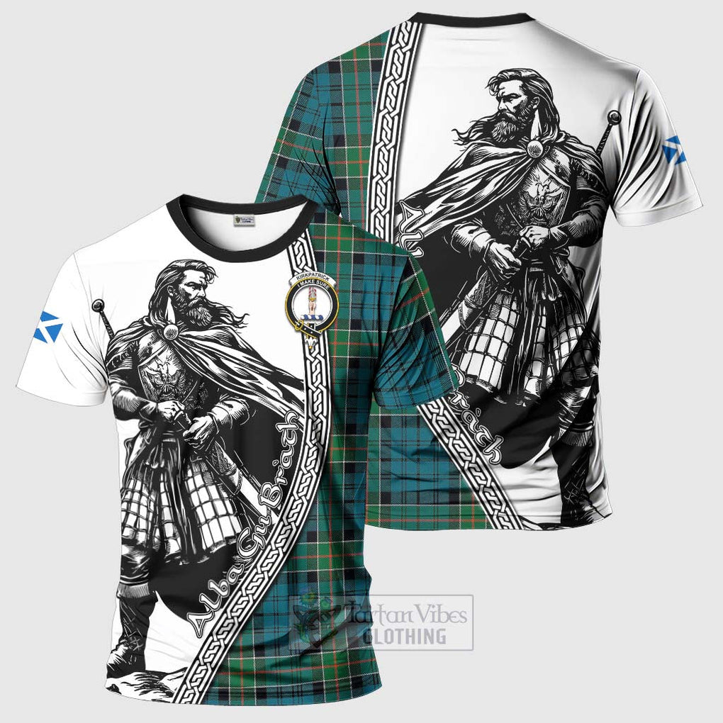 Tartan Vibes Clothing Kirkpatrick Tartan Clan Crest T-Shirt with Highlander Warrior Celtic Style