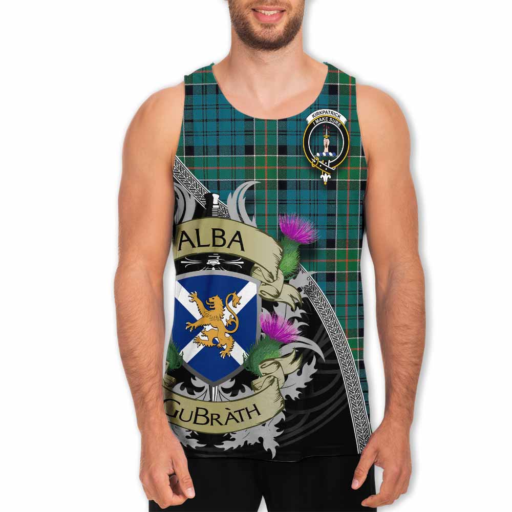 Tartan Vibes Clothing Kirkpatrick Tartan Family Crest Men's Tank Top Lion Rampant Royal Thistle Shield Celtic Inspired
