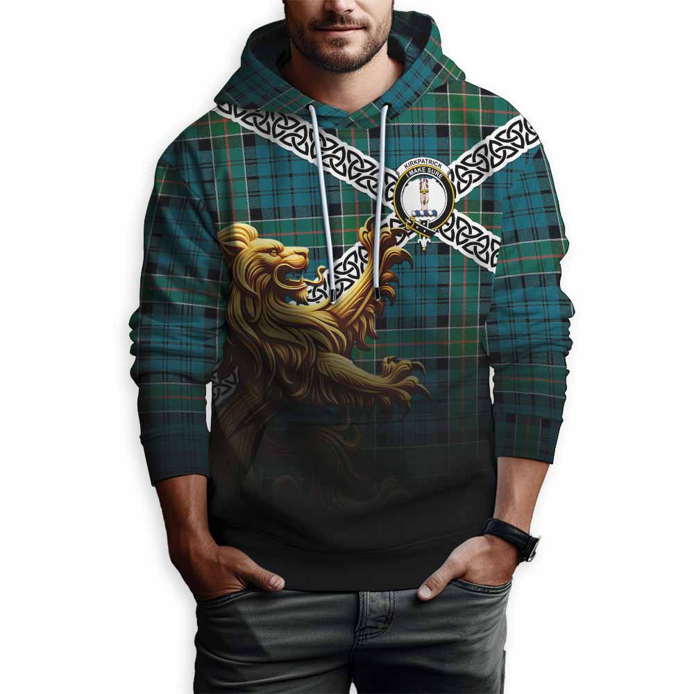 Tartan Vibes Clothing Kirkpatrick Crest Tartan Hoodie with Golden Lion Emblem Celtic Style