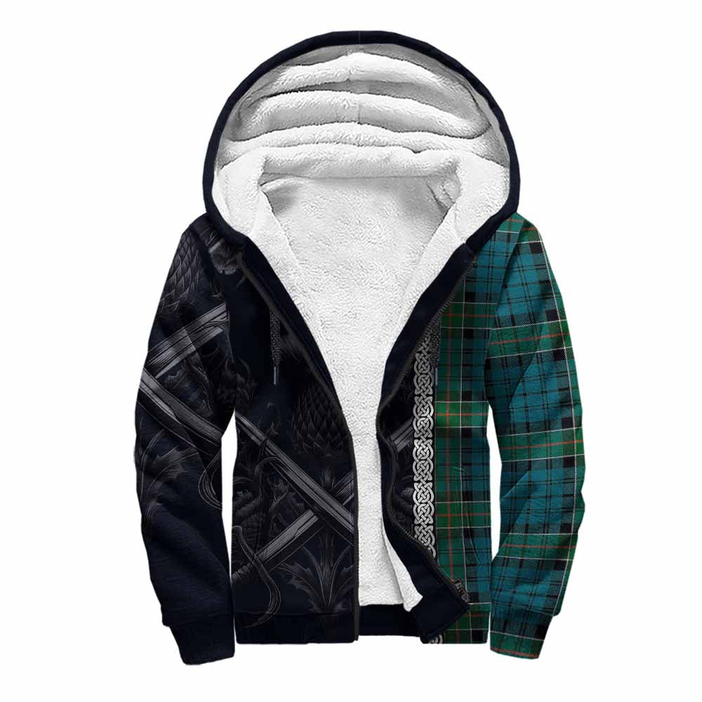Tartan Vibes Clothing Kirkpatrick Tartan Sherpa Hoodie with Family Crest Cross Sword Thistle Celtic Vibes