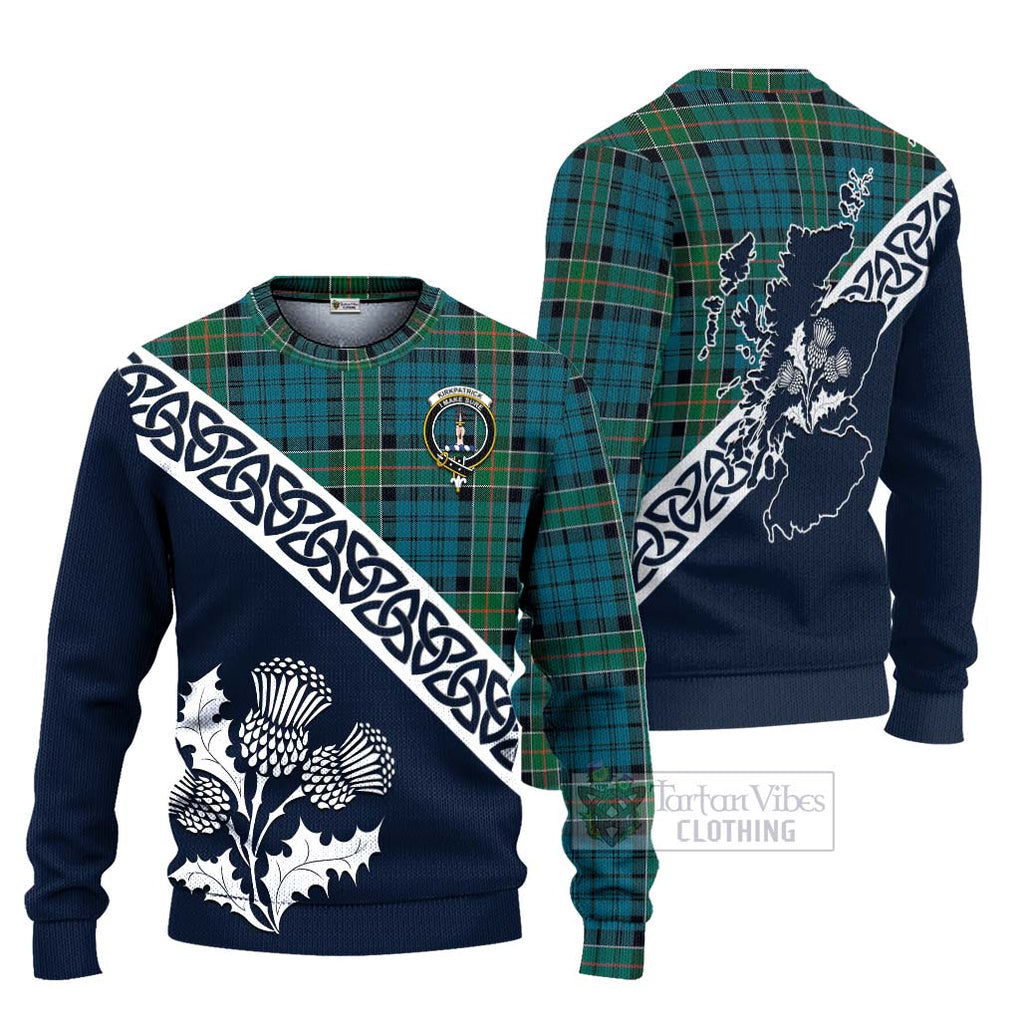 Tartan Vibes Clothing Kirkpatrick Tartan Knitted Sweater Featuring Thistle and Scotland Map