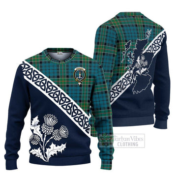 Kirkpatrick Tartan Ugly Sweater Featuring Thistle and Scotland Map