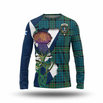 Tartan Vibes Clothing Kirkpatrick Tartan Family Crest Long Sleeve T-Shirt Scottish Thistle Celtic Inspired