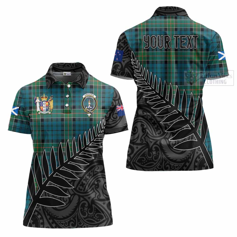 Tartan Vibes Clothing Kirkpatrick Crest Tartan Women's Polo Shirt with New Zealand Silver Fern Half Style