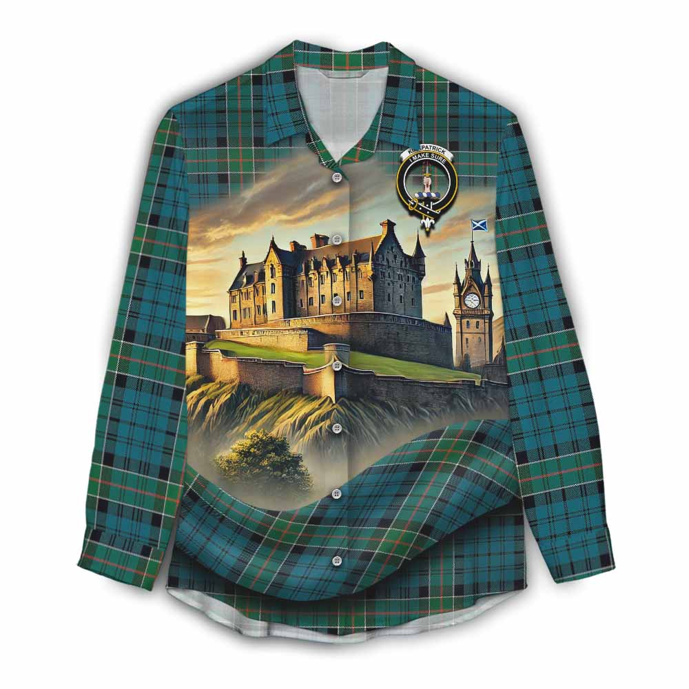 Tartan Vibes Clothing Kirkpatrick Tartan Family Crest Women's Casual Shirt with Scottish Ancient Castle Style