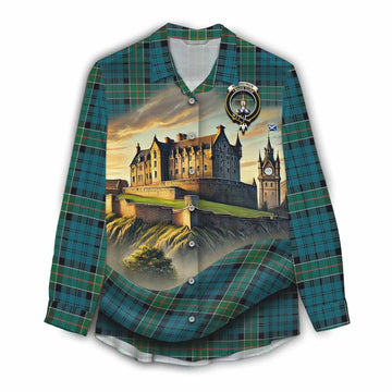 Tartan Vibes Clothing Kirkpatrick Tartan Family Crest Women's Casual Shirt with Scottish Ancient Castle Style